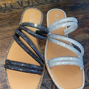 Elegant Black and Silver Strappy Sandals